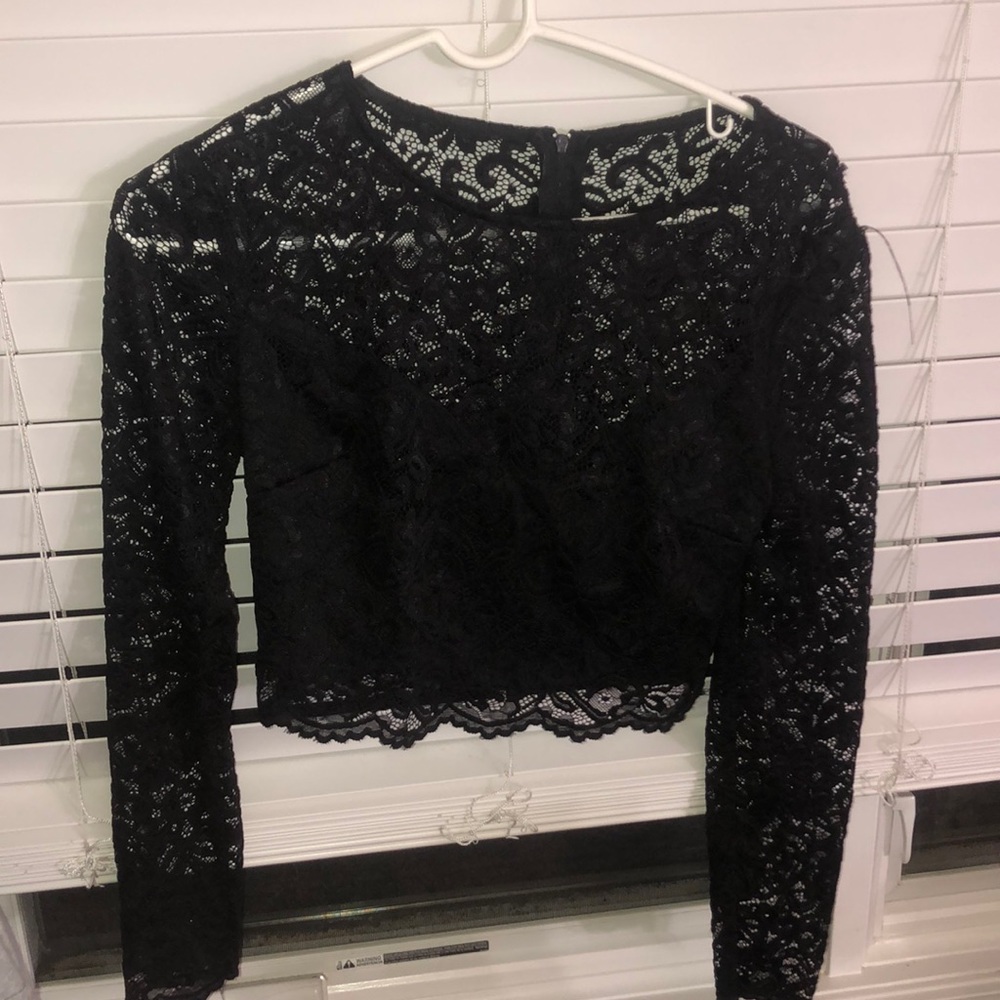 black lace cropped top